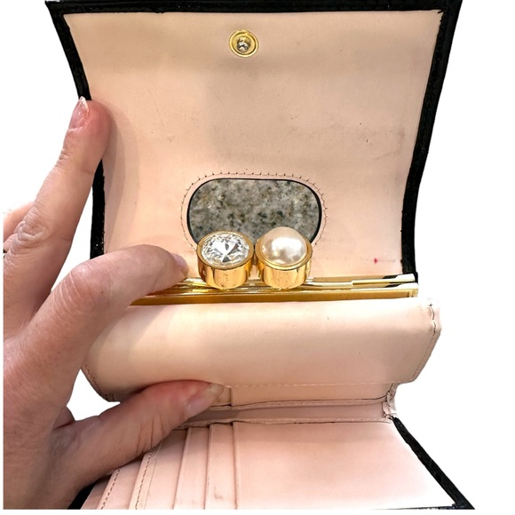 Black patent leather Ted Baker wallet-Pink interior-Pearl and Crystal accents - Picture 4 of 6